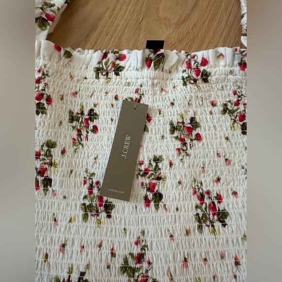 NEW J. Crew Cotton Blend Puff-sleeve Smocked Blouse Top Strawberry Floral Large - Picture 11 of 11
